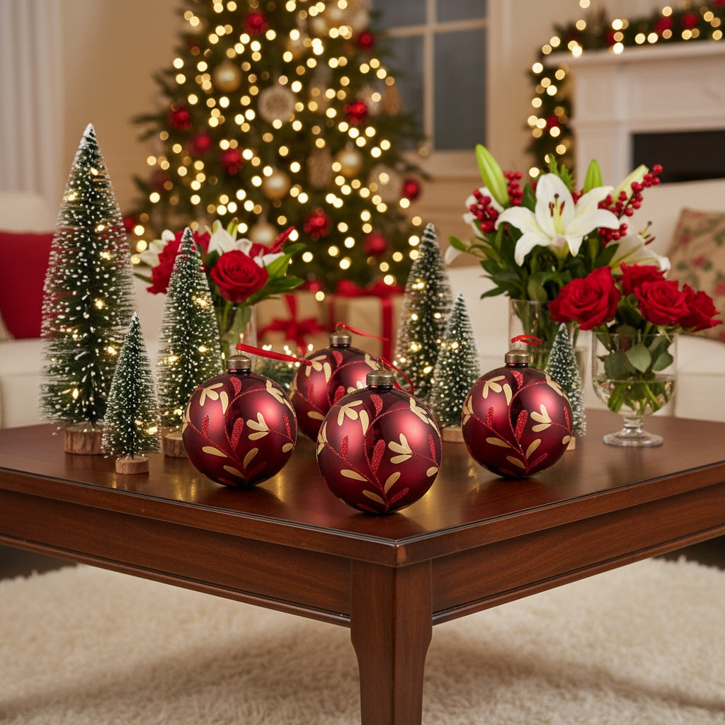 US Local 6PCS Set 3.9in Christmas Tree Hanging Decorations 3.9x3.9x3.9in Christmas Glass Ball Ornaments Tree Hanging Decor For Holiday Parties & Trees