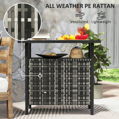 US Local Outdoor Pool Towel Storage Cabinet Organizer, Outdoor Bar Table With Shelf And Cabinet, Pool Towel Holder Pool Valet With Weather-Resistant PE Rattan And Steel Frame, Mixed-Gray
