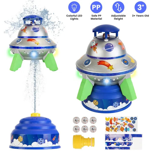 US Local UFO Water Sprinkler Outdoor Summer Rocket Toy With Colorful LED Lights 360¡ã Spinning 1.64FT To 6.56FT Adjustable Height Birthday Summer Gift For Girls Boys Aged 3+ Years Old GPCT5465