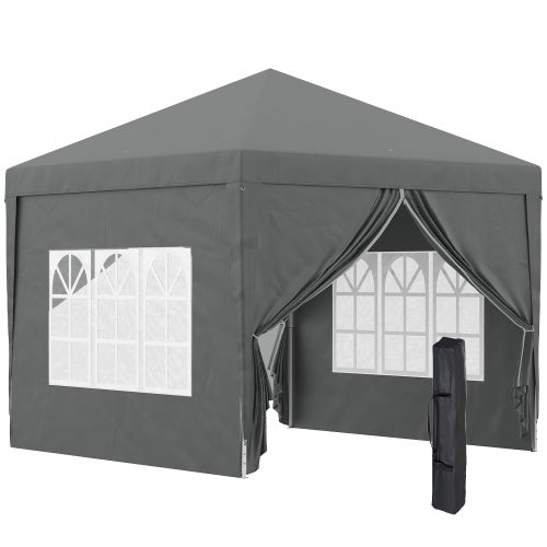 UK Local Outsunny 3 X 3 Meters Pop Up Water Resistant Gazebo Wedding Camping Party Tent Canopy Marquee With Carry Bag And 2 Windows, Grey