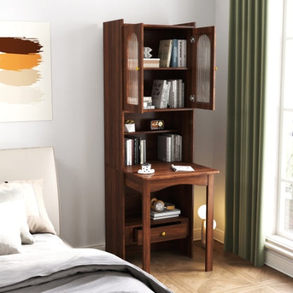 US Local Fold-Out Convertible Writing Table, Desk Cabinet With Shelf And Drawer Multi-Function Home Office Workstation