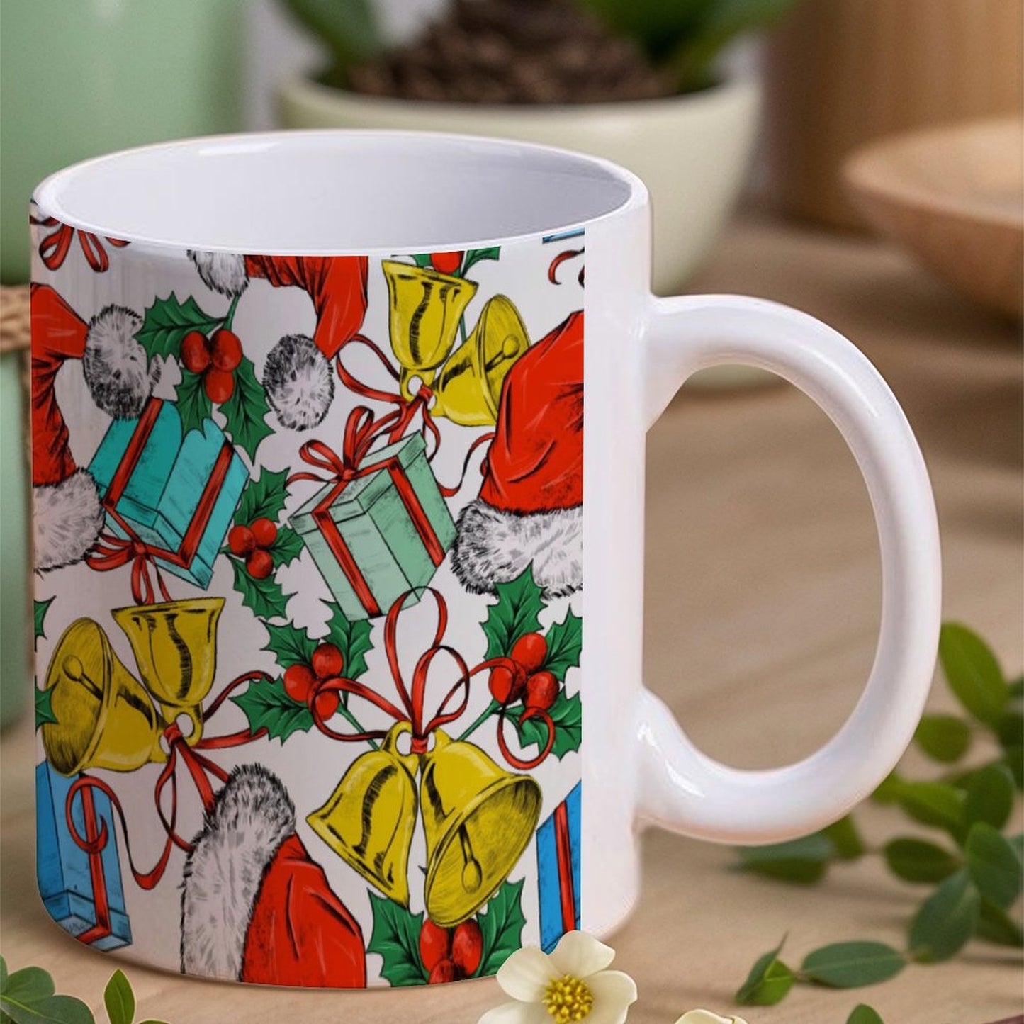 POD US Local White mug with full print, Christmas Hats, Bells, Gifts 0004
