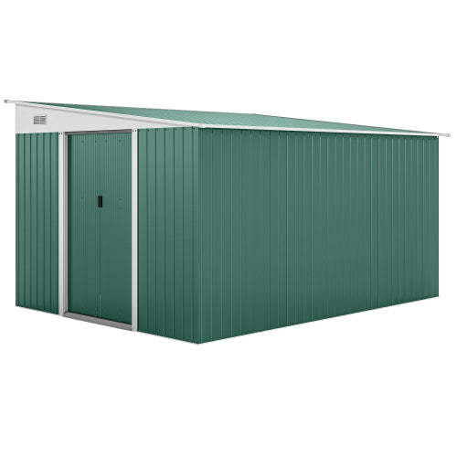 UK Local Outsunny Garden Metal Storage Shed Outdoor Metal Tool House With Double Sliding Doors And 2 Air Vents, 11.3x9.2ft, Green