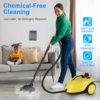 US Local 1Pc 1800W Steam Cleaning Machine With Wheels High Temperature And Pressure Steamer Cleaner With 2L Water Tank Stepless Steam Control 15 Accessories