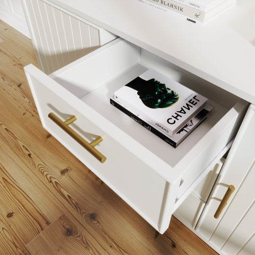 UK Local Sideboard Cabinet For Living Room, Chest Of Drawers With With 2 Doors And 3 Drawers, Adjustable Shelf, White, 40D X 120W X 75H CM