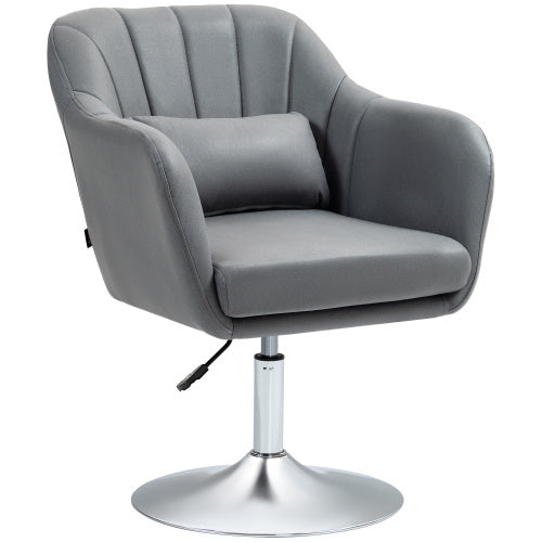 UK Local HOMCOM Swivel Linen Fabric Accent Chair For Living Room Contemporary Vanity Armchair With Adjustable Height Thick Cushion Lumbar Support Armrest For Bedroom Office