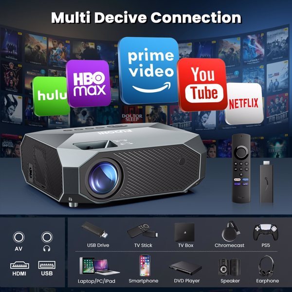 US Local Projector With 5G WiFi And Bluetooth, Native 1080P, Supports 4K, Suitable For Mobile Phones,PCs,TV Sticks,PS5