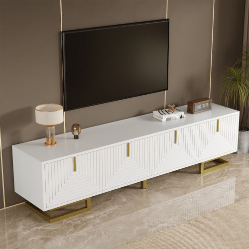 UK Local TV Cabinet, TV Stand With Textured Doors, TV Furniture, Golden Handles And Golden Legs