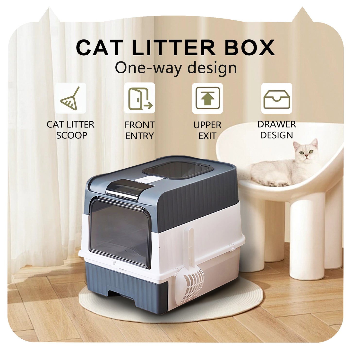 US Local Super Large Capacity Cat Litter Box - Easy To Clean, Odorless, Leak Proof, Not Easy To Leak, Pull-out Design, Comfortable Toilet For Pets