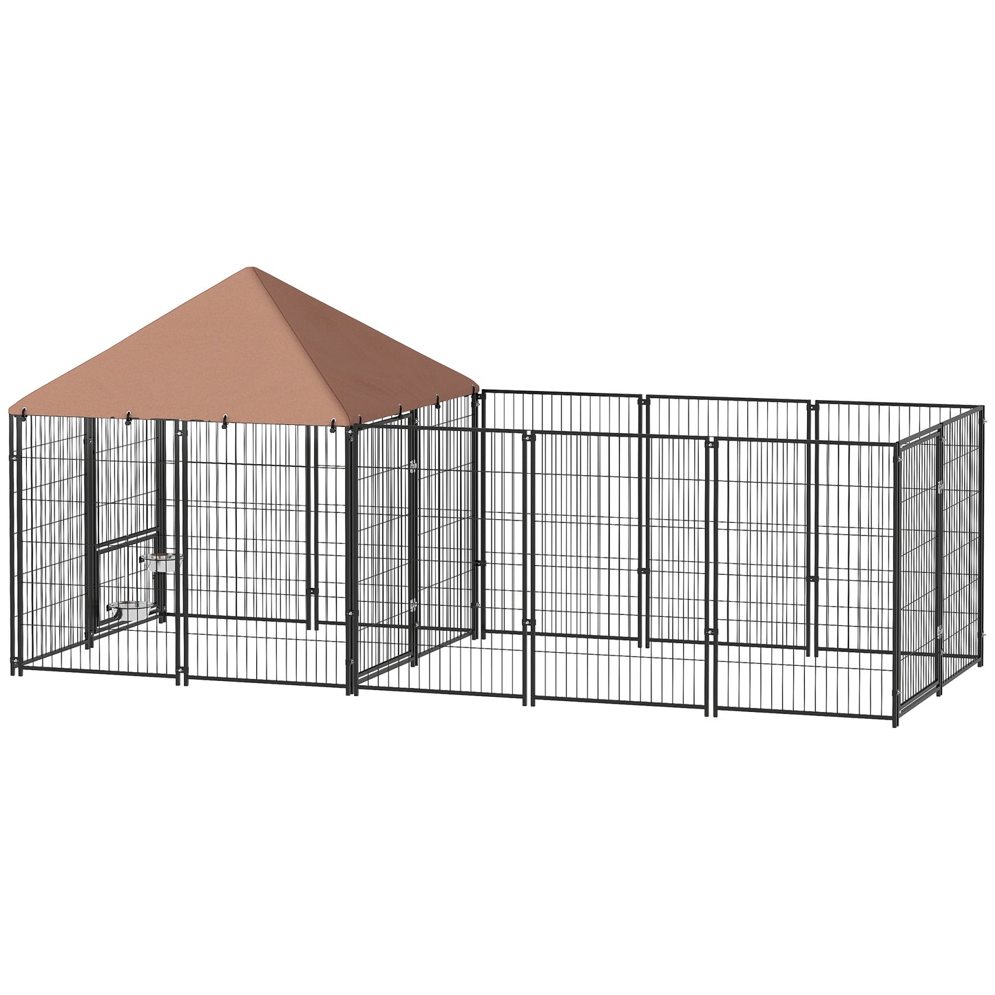 US Local Large Outdoor Dog Kennel With Rotating & Adjustable Height Bowls, Waterproof & UV-Resistant Canopy, 11.3 X 4.7 X 5.1