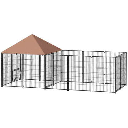 US Local Large Outdoor Dog Kennel With Rotating & Adjustable Height Bowls, Waterproof & UV-Resistant Canopy, 11.3 X 4.7 X 5.1