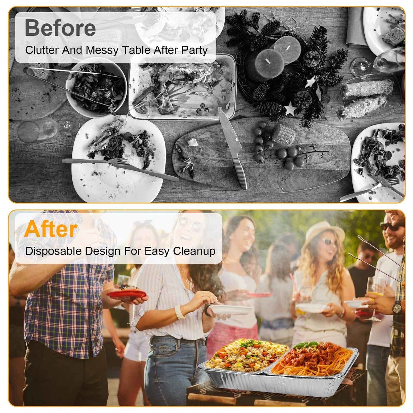 US Local Set Of 42Pcs Disposable Chafing Dish Buffet Set Chafing Servers With Covers Spoons Forks Tongs Full-Size Pans Food Warmers For Parties Events Catering Supplies With Utensils And Lids GPCT5373