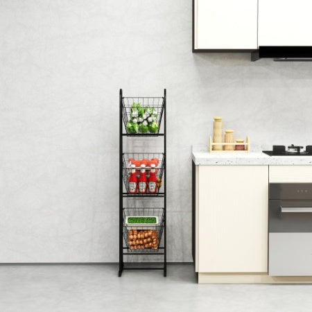 US Local 3-Tier Kitchen Storage Basket Organizer, Freestanding Metal Wire Rack For Fruit, Vegetables, And Pantry Items