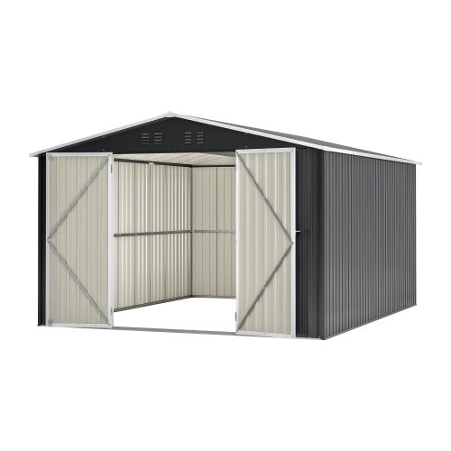US Local Outdoor Storage Shed 10x12 FT, Utility Metal Tool Storage With Lockable Doors And Updated Frame Structure, Large Metal Garden Shed For Backyard, Patio Lawn, Black