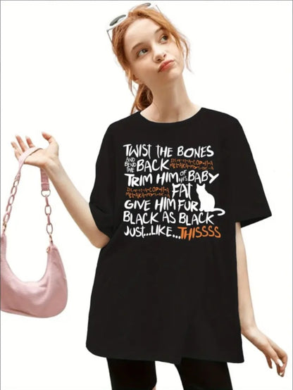 Girls' Summer Fashion T-Shirt With Halloween Letter Print - Crew Neck,  Machine Washable