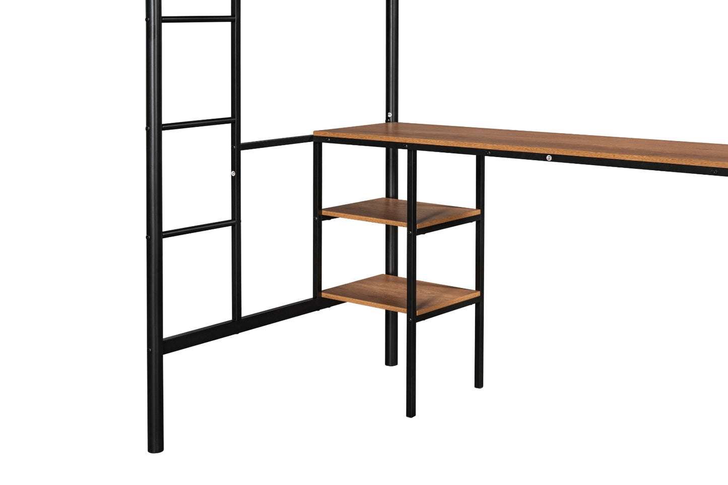 US Local Twin-Size Loft Bed With Built-in Table & Shelves - Heavy-Duty Metal
