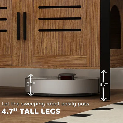 US Local Cat Litter Box Enclosure With Tall Legs, Scratching Board, Dark Brown