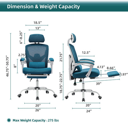 US Local Retractable Footrest Ergonomic Swivel Office Chair With Lumbar Support Pillow And Padded Armrests