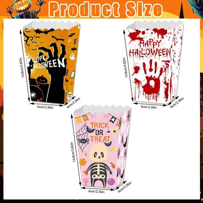 US Local 12 Pcs Halloween Popcorn Box 3 Designs Spooky Halloween Trick Or Treat Boxes Bloody Theme Party Favor Snack Boxes Candy Cookie Container Paper Boxes For Halloween Holiday Party Supply