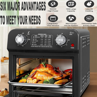 US Local 12.5 Qt Air Fryer With Dual Knob Control, Temperature Range, 60-Min Timer, Presets For French Fries, Pizza, Chicken, Fish, And Toast Healthy Oil-Free Cooking Oven
