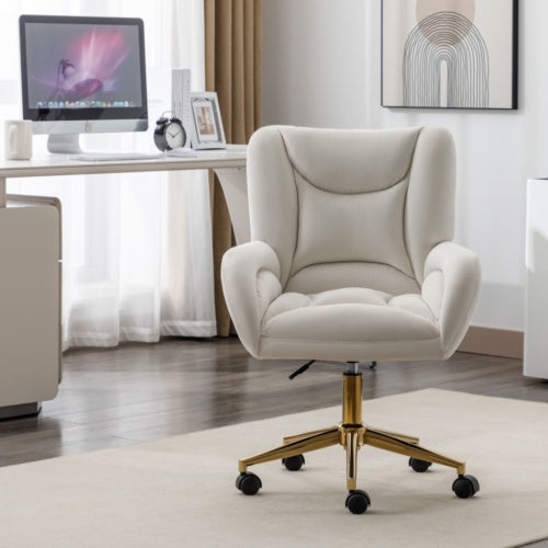 UK Local Full KD Velvet Fabric Material Adjustable Height Swivel Home Office Chair For Indoor Office With Gold Legs, Ivory