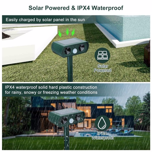 US Local Ultrasonic Animal Repellent Solar Motion Sensor Repellent IPX4 Outdoor Waterproof Type, No Delivery On Weekends