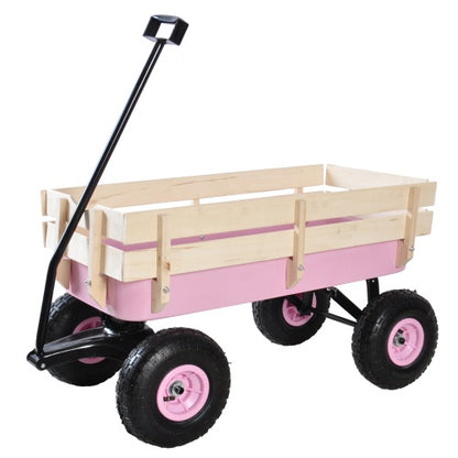 US Local Outdoor Wagon All Terrain Pulling Wood Railing Air Tires Garden Cart