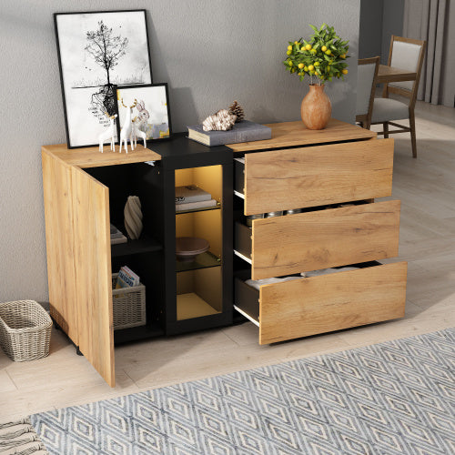 UK Local Modern Sideboard, Side Cabinet, Buffet Cabinet, Sideboard With 3 Drawers, Accent Console Table Storage Cabinet With Glass For Living Room, 140x40x80CM