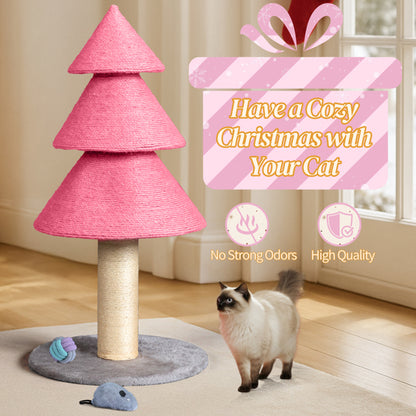 US Local 31.5in Christmas Tree Cat Scratcher, Cat Scratching Post For Indoor Cats, Large Sisal Cat Scratching Tree Cat Scratch Tower,-Pink