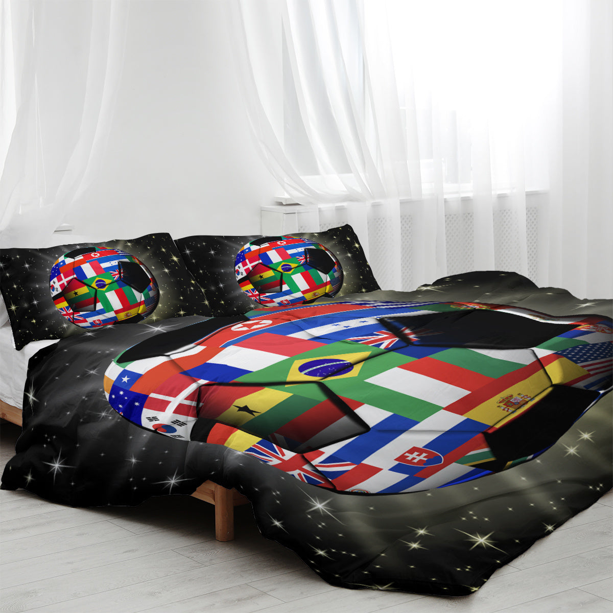 US & UK Local 3D Soccer Ball Bedding Set Football World Flags Print Duvet Cover Sets For Teen Boys Sports Bedding Sets Universe Stars Black Bed Quilt Cover