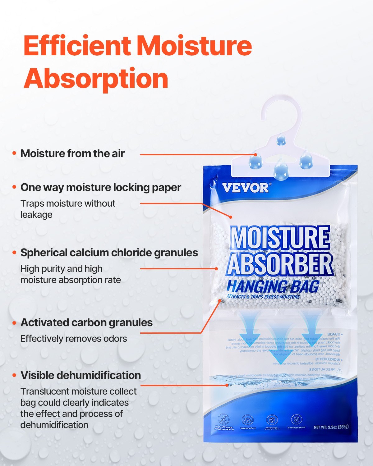 US Local VEVOR HangingMoisture Absorber, 9.3 Oz Hanging Closet Dehumidifier Bags 10 Packs, Fragrance FreeMoisture Bags In Wardrobes, Bedrooms, Bathrooms