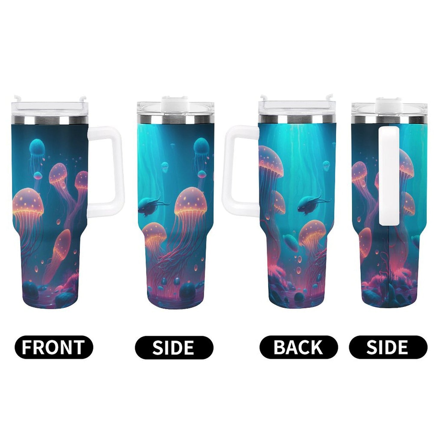 PHDT00429 POD US Local Tumbler 40 oz Large Capacity Car Cup Pink, Jellyfish, Blue Sea