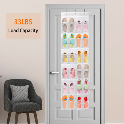 US Local Over The Door Shoes Rack 24-Pocket Crystal Clear Organizer 6-Layer Hanging Storage Shelf For Shoes Slippers Small Toys Closet Cabinet