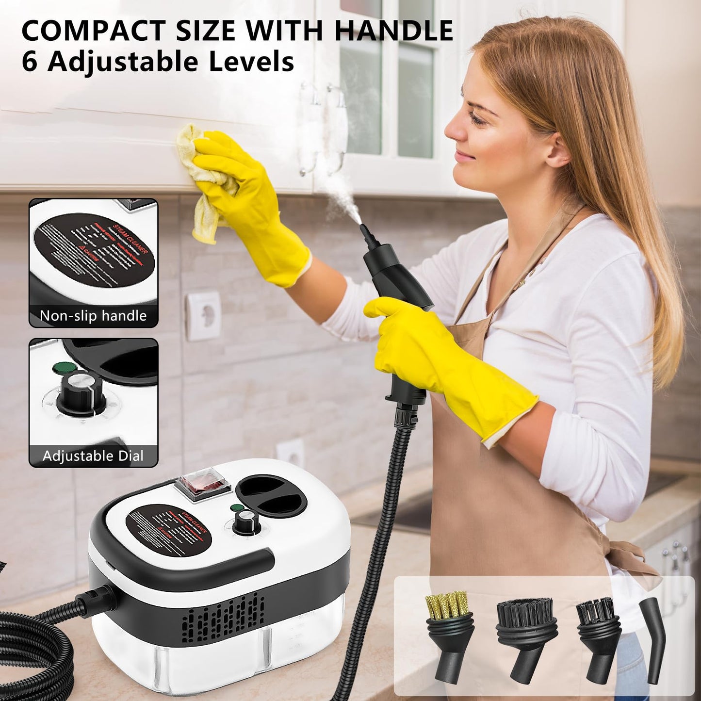 US Local Handheld Steam Cleaner, Steamer For Cleaning, 2500W Pressurized Steam Cleaner With 1.2L Water Tank And 12 Attachments, Portable Steamer Cleaner For Home Car Kitchen Bathroom Furniture Tile Grout