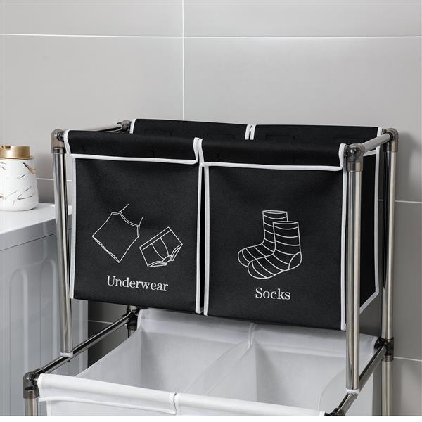 US Local Laundry Basket 2 Tiers Laundry Sorter With 4 Removable Bags For Sorting Clothes, Laundry, Light, Dark Laundry