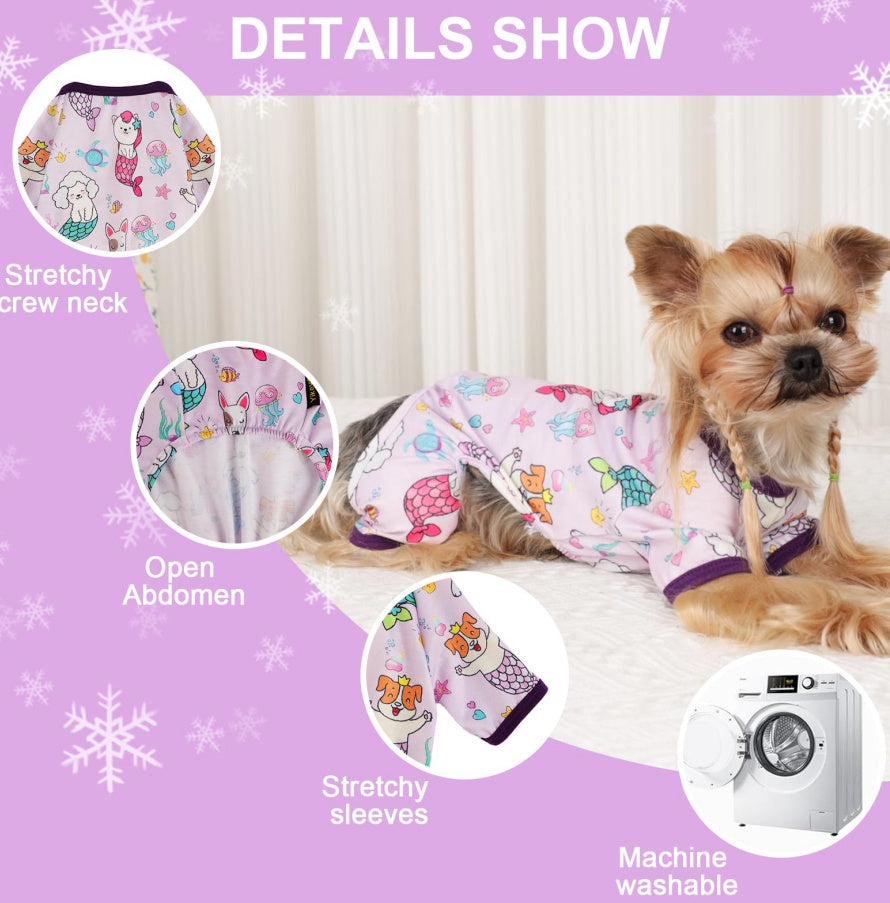 US Local Dog Pajamas Pjs Spring Summer Dog Clothes For Small Dogs Girl Boy, Soft Stretchy Tiny Chihuahua Yorkie Puppy Clothes Doggie Onesies Cat Pet Jammies Outfit, Mermaids