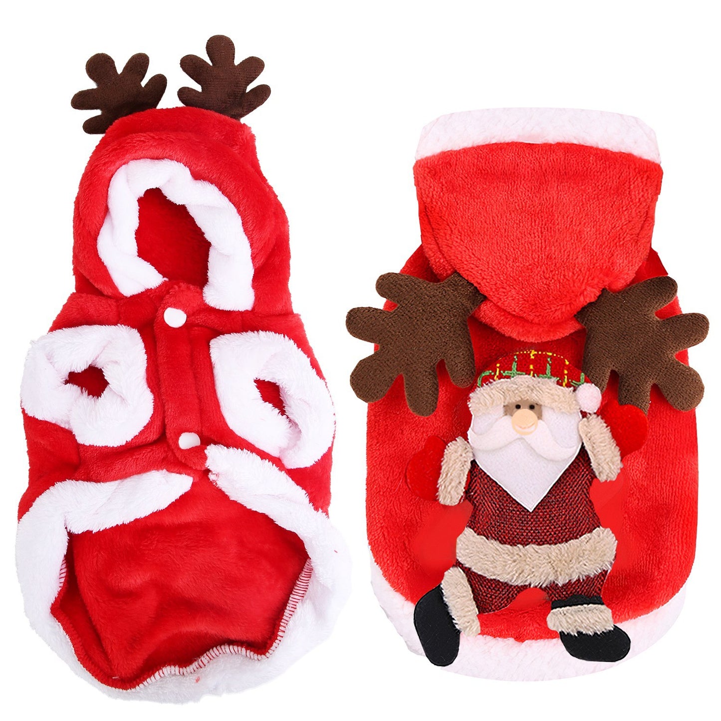 US Local 1Pc Pet Christmas Clothes Santa Claus Reindeer Antlers Costume Winter Outfit New Year Coat For Small Medium Dogs Cats