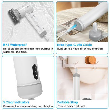 US Local 1Set Electric Handheld Spin Scrubber Cordless Cleaning Brush With 2 Rotating Speeds 3 Cleaning Brushes Rechargeable Shower Scrubber For Kitchen Dish Bathtub Sink Tile
