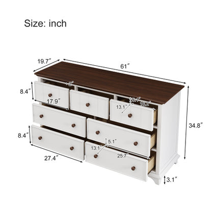 US Local Wooden Captain Seven-Drawer Dresser For Bedroom, Living Room, Kids' Room, White Walnut