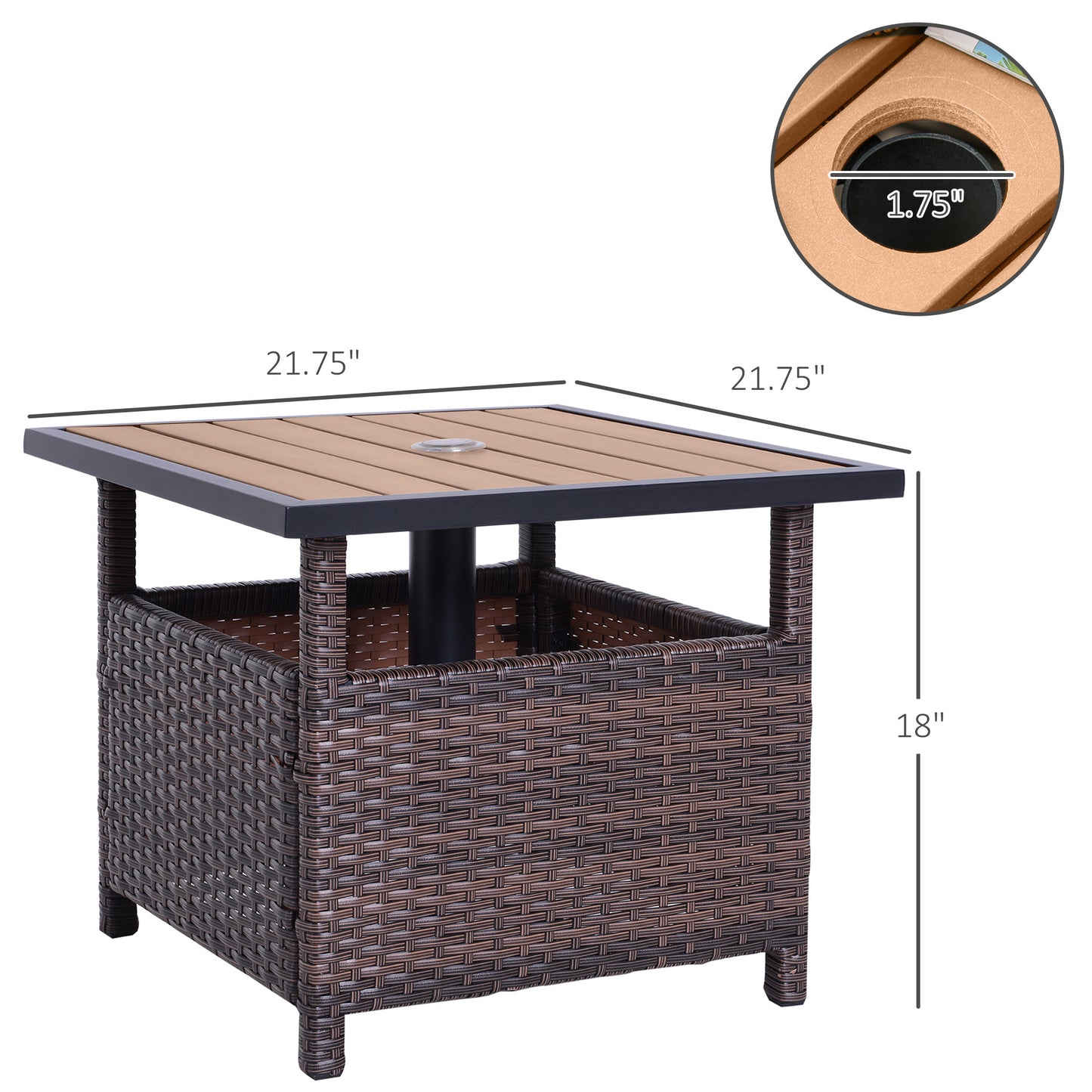 US Local Rattan Wicker Outdoor Accent Table With Patio Umbrella Hole, Convenient For Garden