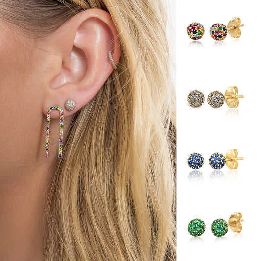 Fashion Personality Exquisite Rhinestone Zircon Multicolor Round Studs