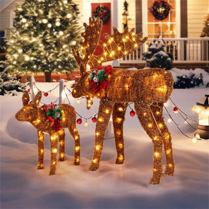 US Local 2-piece Set Lit Moose Christmas Decoration With LED Lights