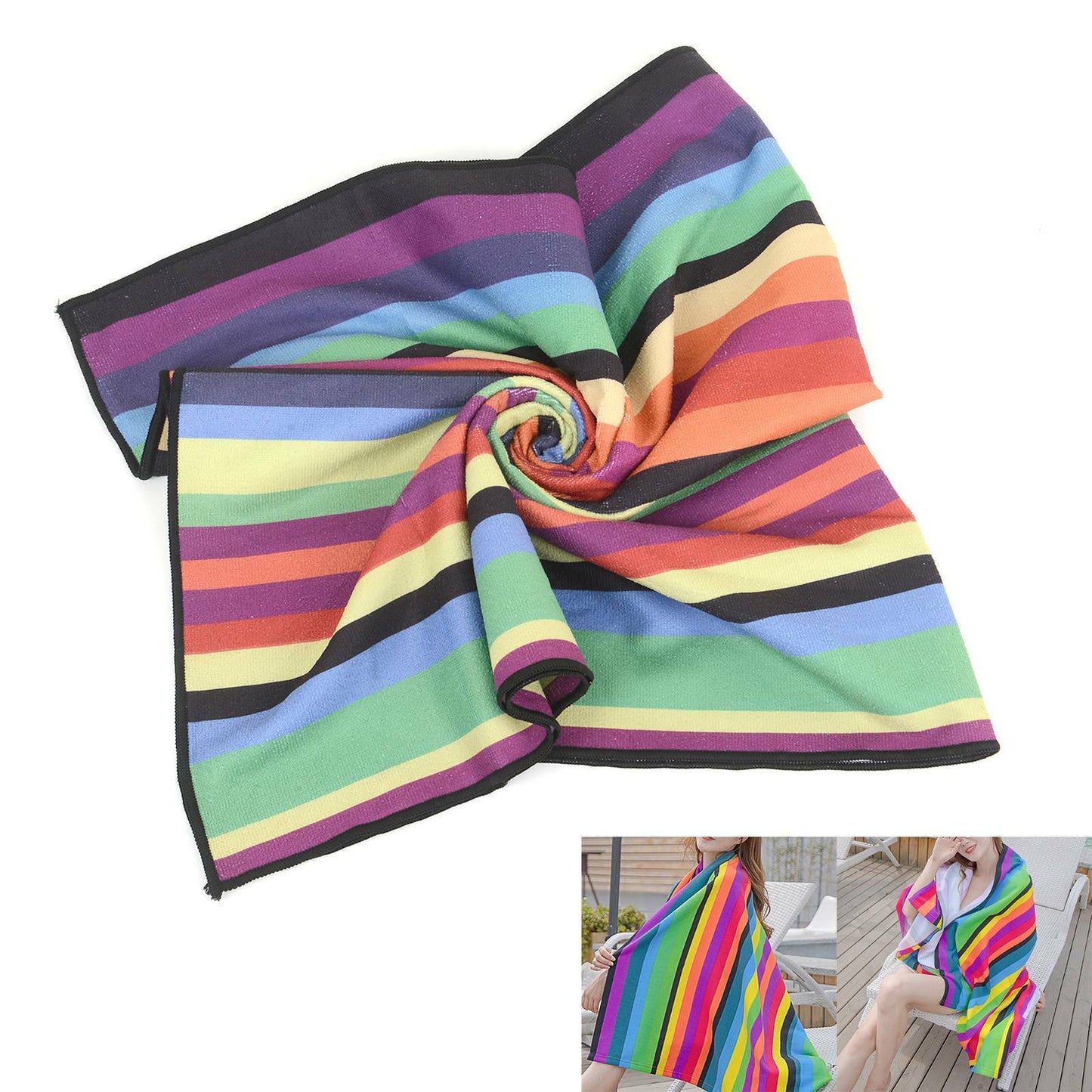 UK Local Striped Extra Large Microfibre Lightweight Beach Towel Quick Dry Travel Towel