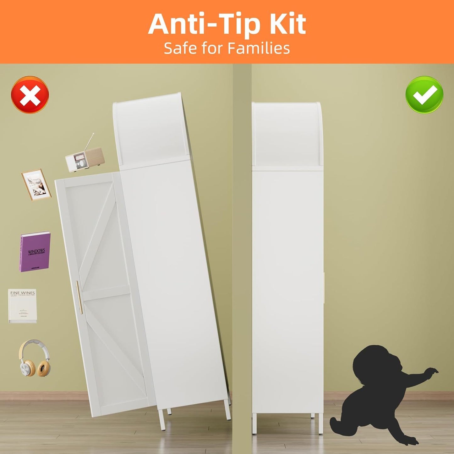 US Local Tall Kitchen Pantry Cabinet, Arched Storage Cabinet With Doors And Adjustable Shelves, White Freestanding Cupboard For Laundry, Dining Room, Living Room, Bathroom