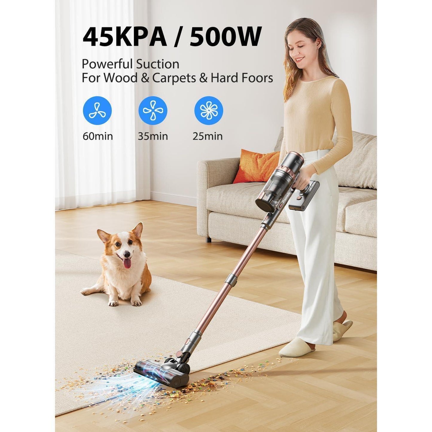 US Local 45KPa Strong Suction Power Wireless LED Touch Display 60 Minutes Of Battery Life Home Lightweight Handheld Pet Hair Vacuum Cleaner