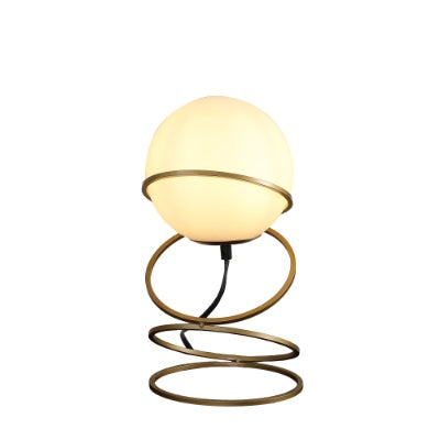 US Local 13.5 H Glass Globe Matte Gold Spiral 4 Ring Metal Stand Table Lamp For Living Room, Nightstand Bedside Table Lamp For Bedroom, LED Lamp