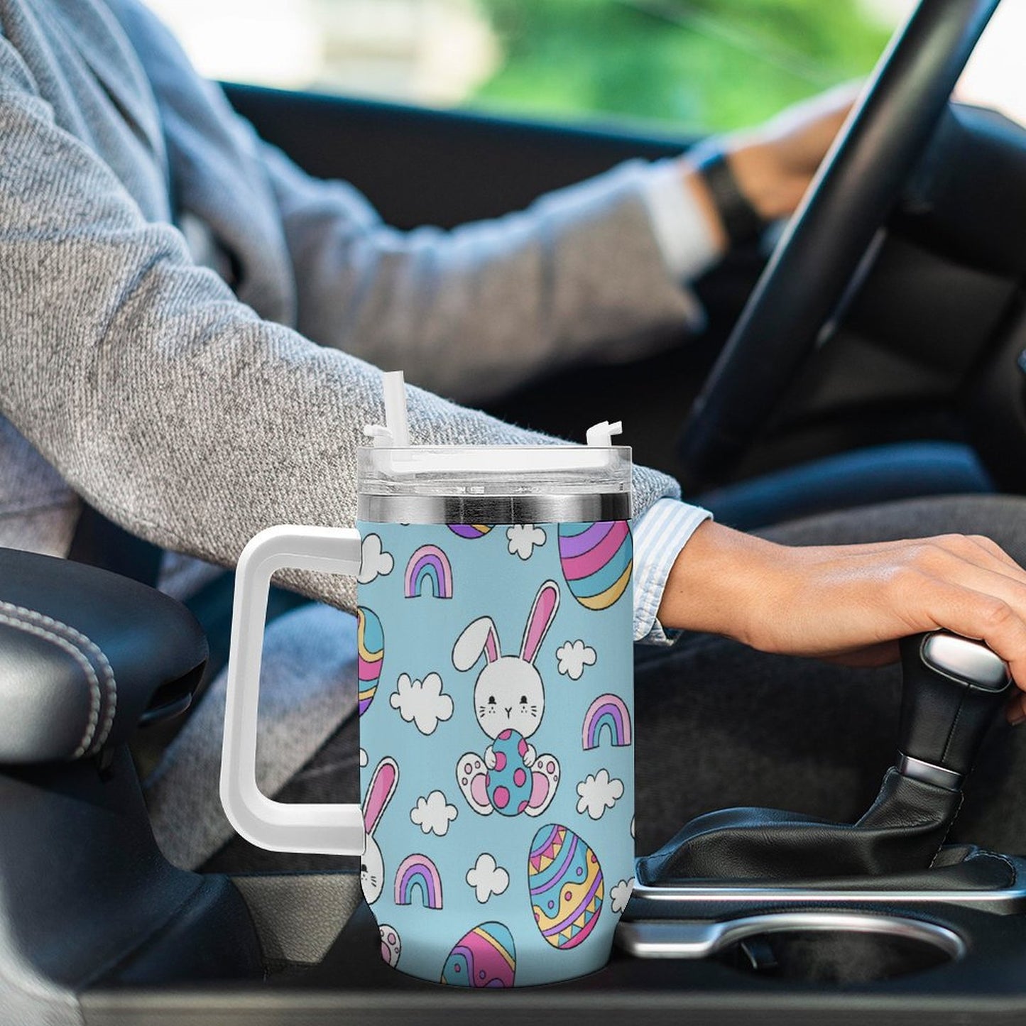 PHDT00502 POD US Local Tumbler 40oz Large Capacity Car Cup Blue, Easter, Rabbit