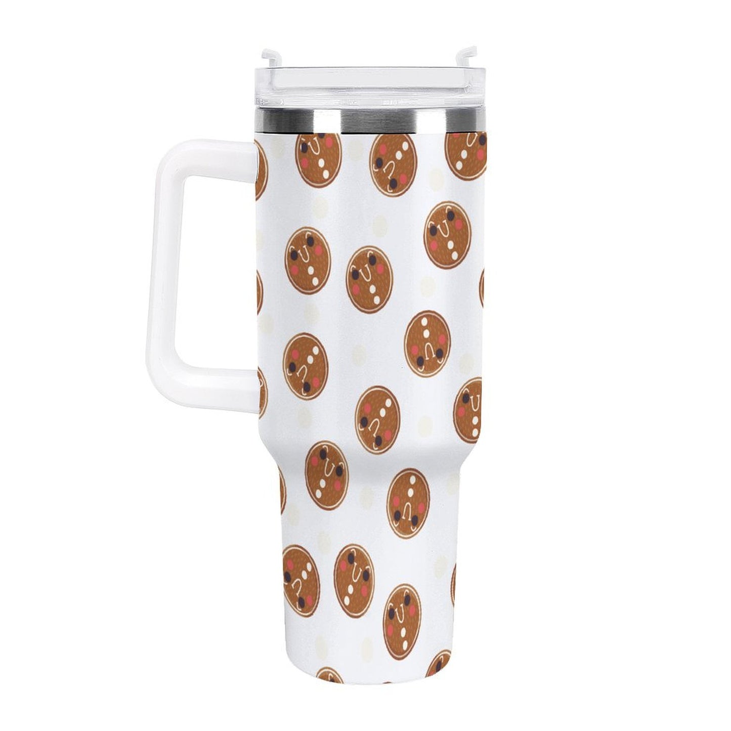 PHDT00380 POD US Local Tumbler 40 oz Large Capacity Car Cup Gingerbread Christmas Man Brown White Circle