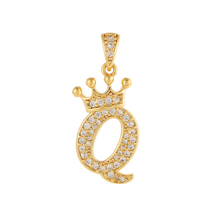 Gold Plated Copper Inlaid Zircon Crown 26 English Letters Full Diamond Pendant Parts