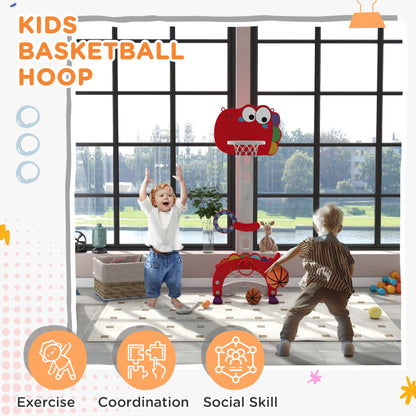US Local Adjustable Height 4.4-5 ft Kids Basketball Hoop, 5 in 1 Design, for Indoor Use, Red